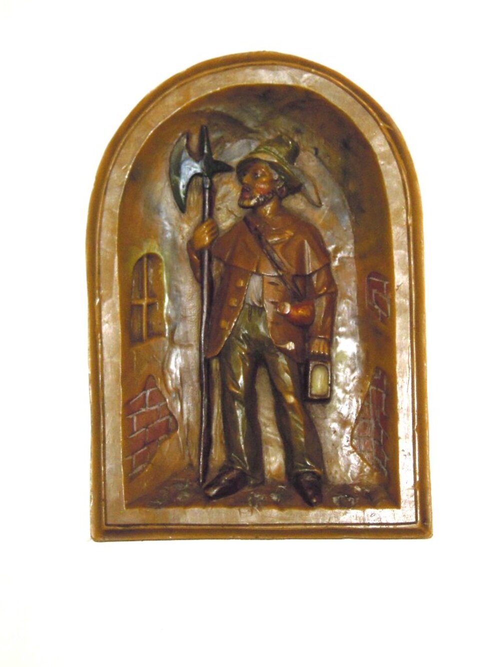 Vintage German Art Night Watcher Wax Relief Wall Hand Carved 3D Picture 11"
